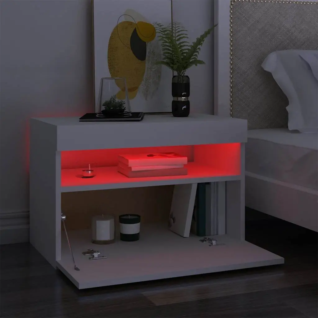 TV Cabinet White 60 x 35 x 40 cm RGB LED Lights Modern Entertainment Unit Storage