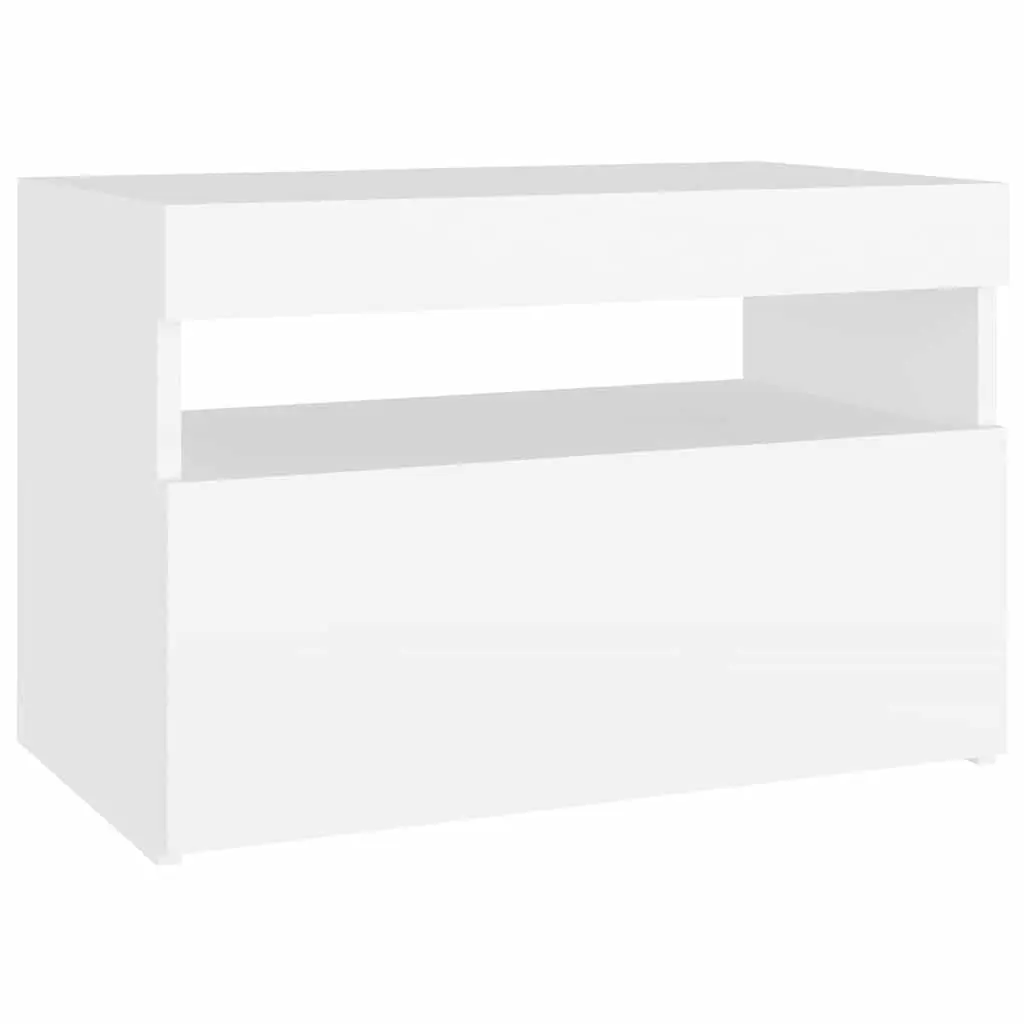 TV Cabinet White 60 x 35 x 40 cm RGB LED Lights Modern Entertainment Unit Storage