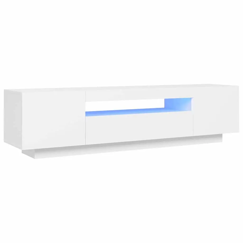 White TV Cabinet with LED Lights and Shelves