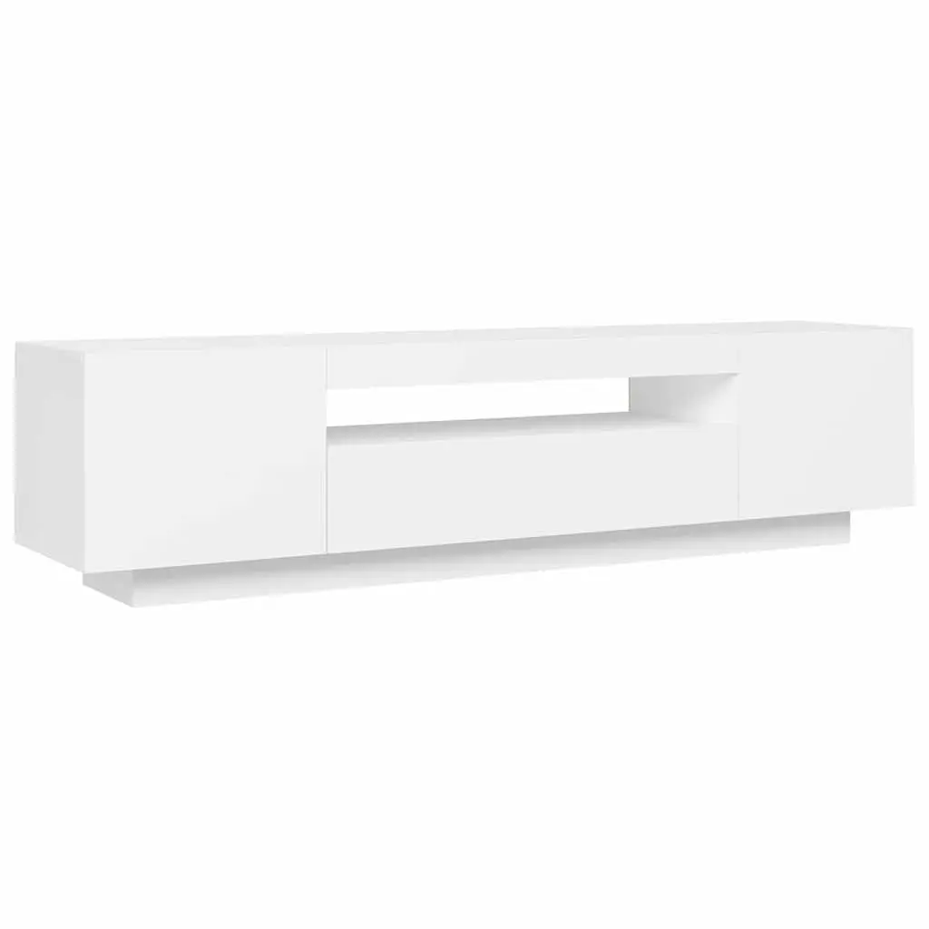 White TV Cabinet with LED Lights and Shelves