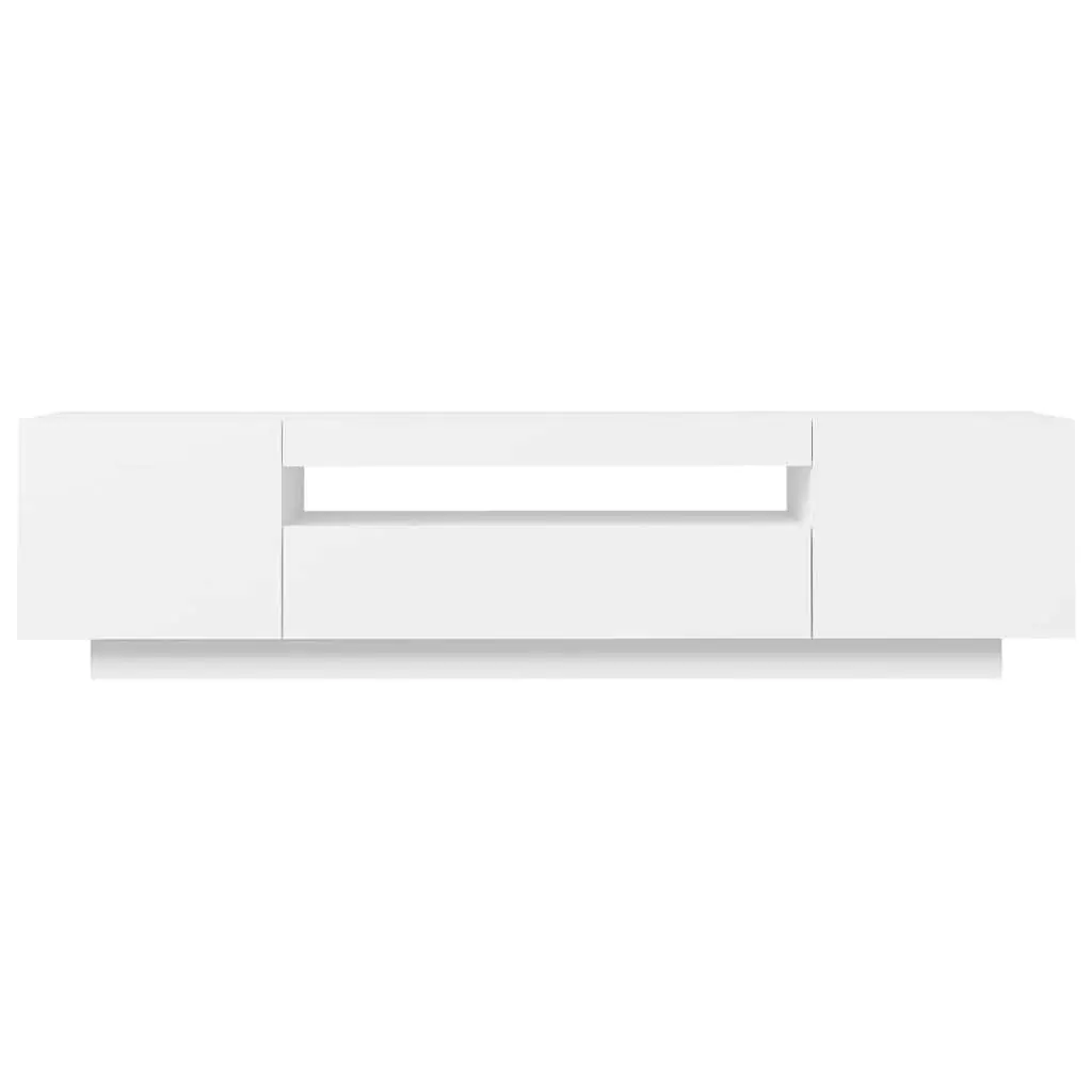 White TV Cabinet with LED Lights and Shelves
