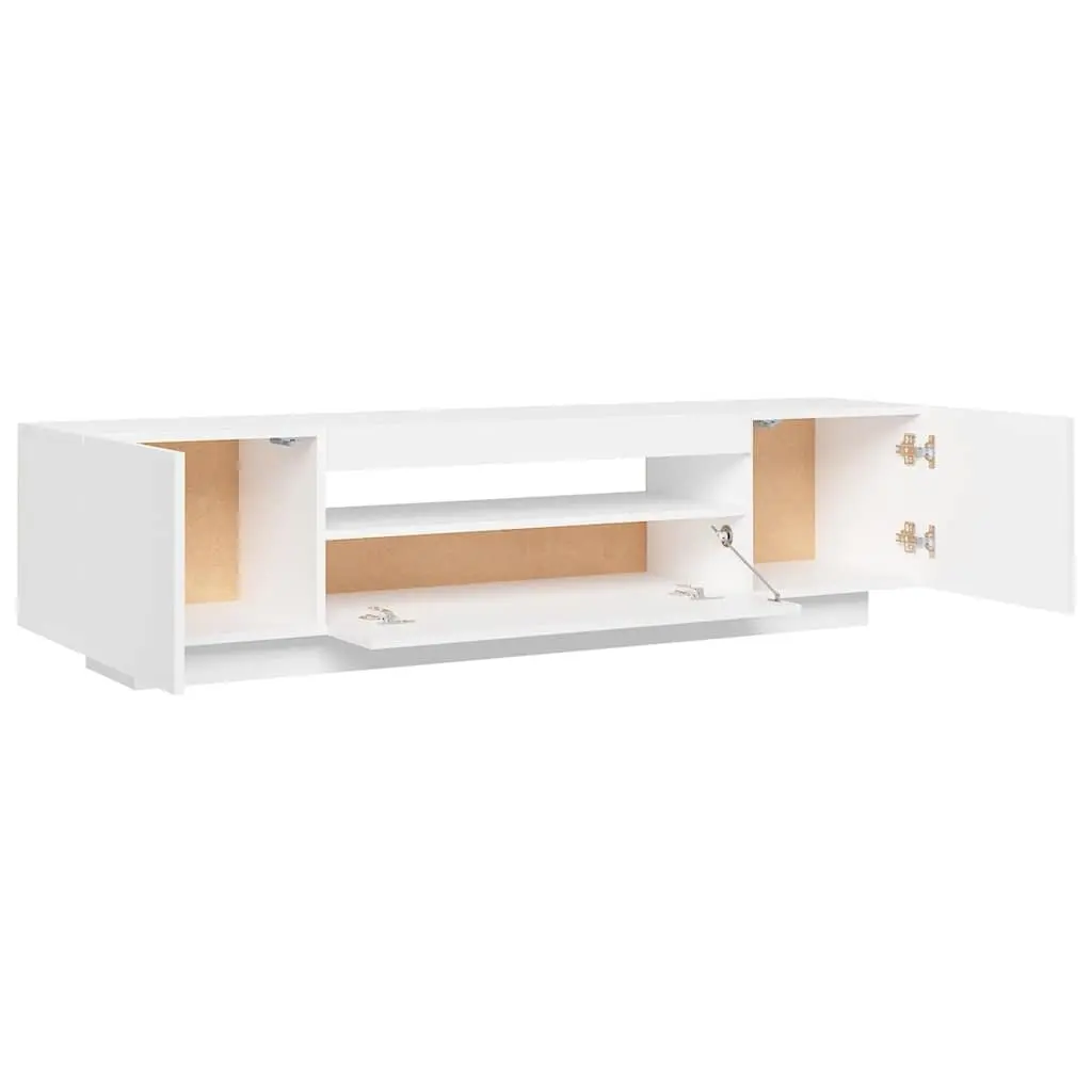 White TV Cabinet with LED Lights and Shelves