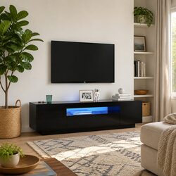 Compact Black TV Cabinet with RGB Lights