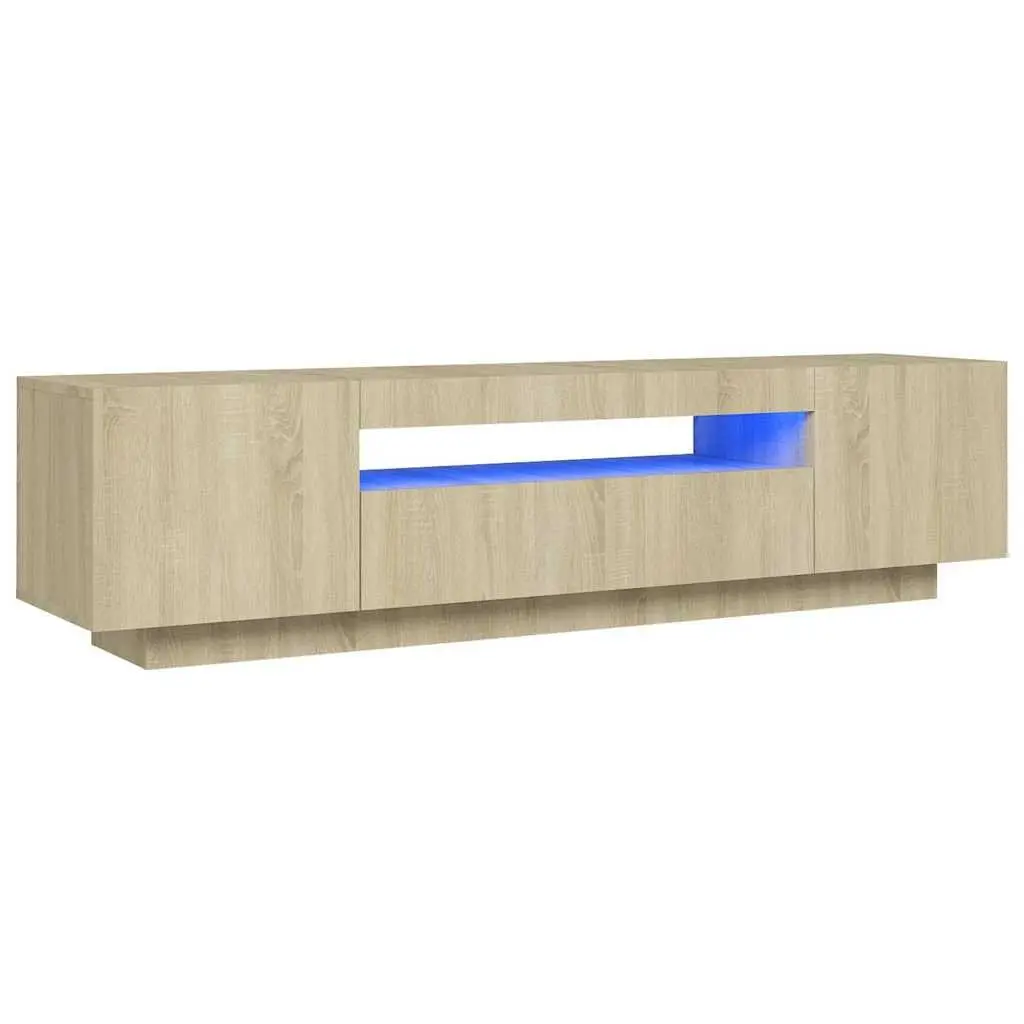 TV Cabinet with RGB LED Lights Media Storage Unit Brown Sonoma Oak Modern