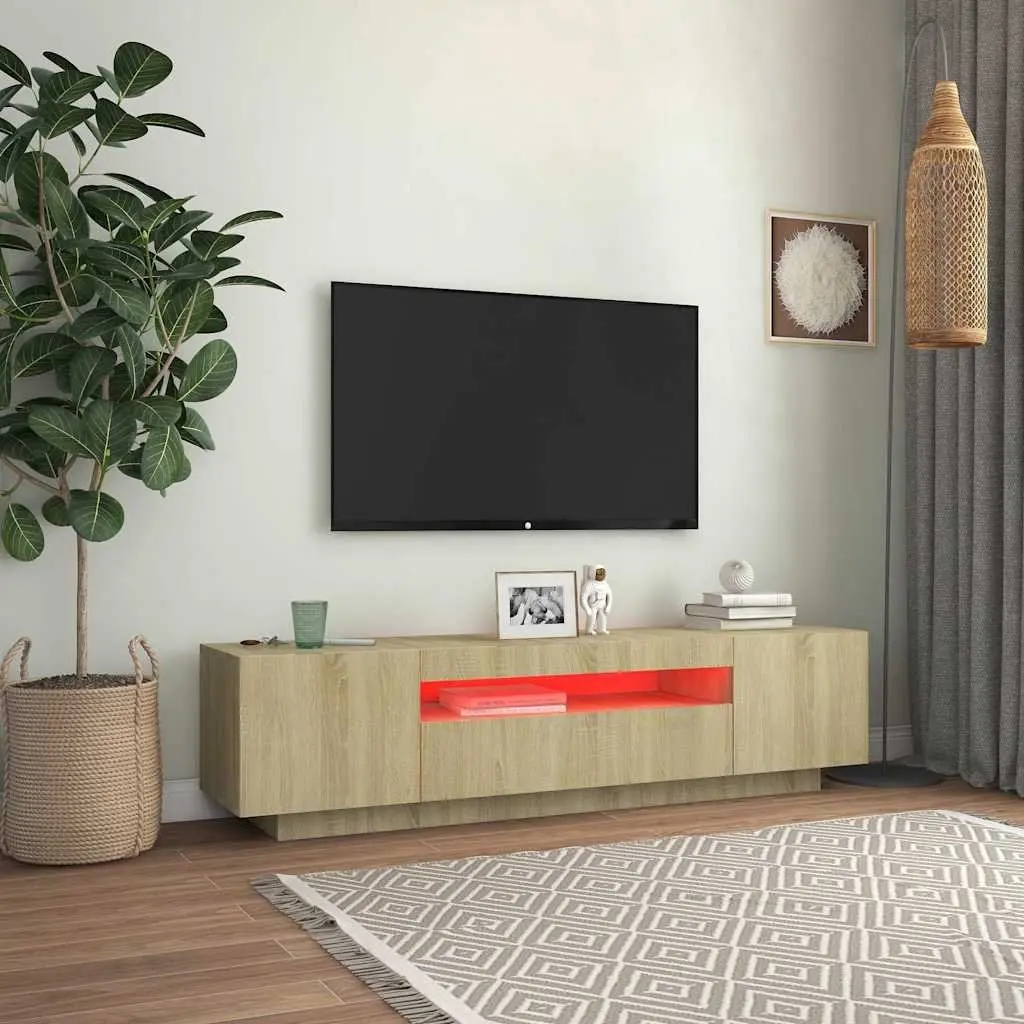 TV Cabinet with RGB LED Lights Media Storage Unit Brown Sonoma Oak Modern