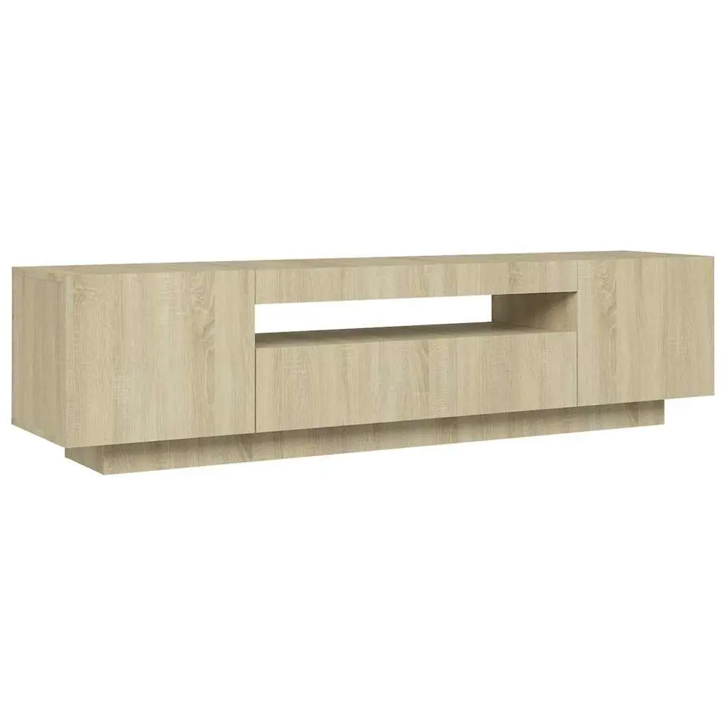 TV Cabinet with RGB LED Lights Media Storage Unit Brown Sonoma Oak Modern