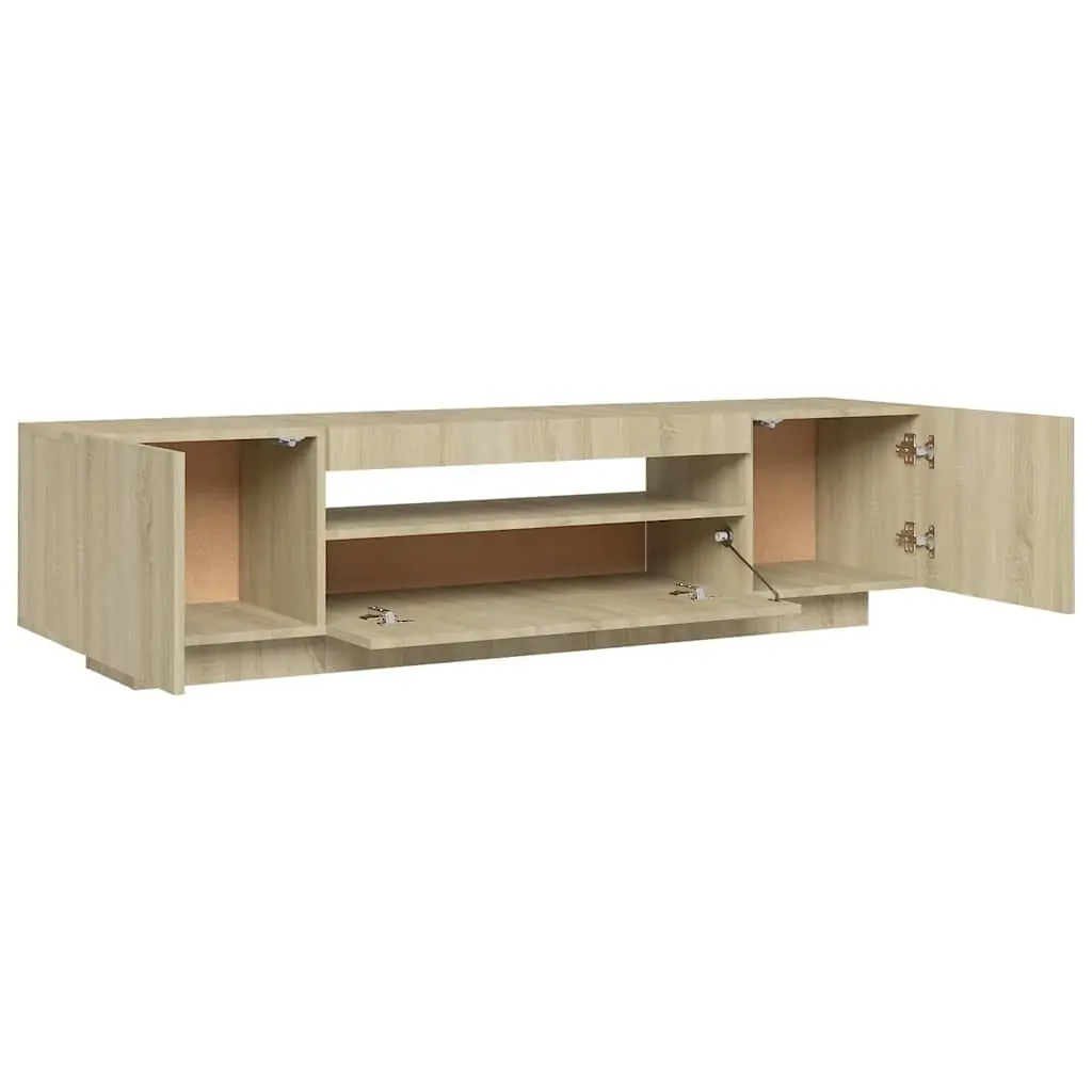 TV Cabinet with RGB LED Lights Media Storage Unit Brown Sonoma Oak Modern