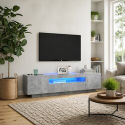 Compact Grey TV Cabinet with RGB LED Lights for Modern Living
