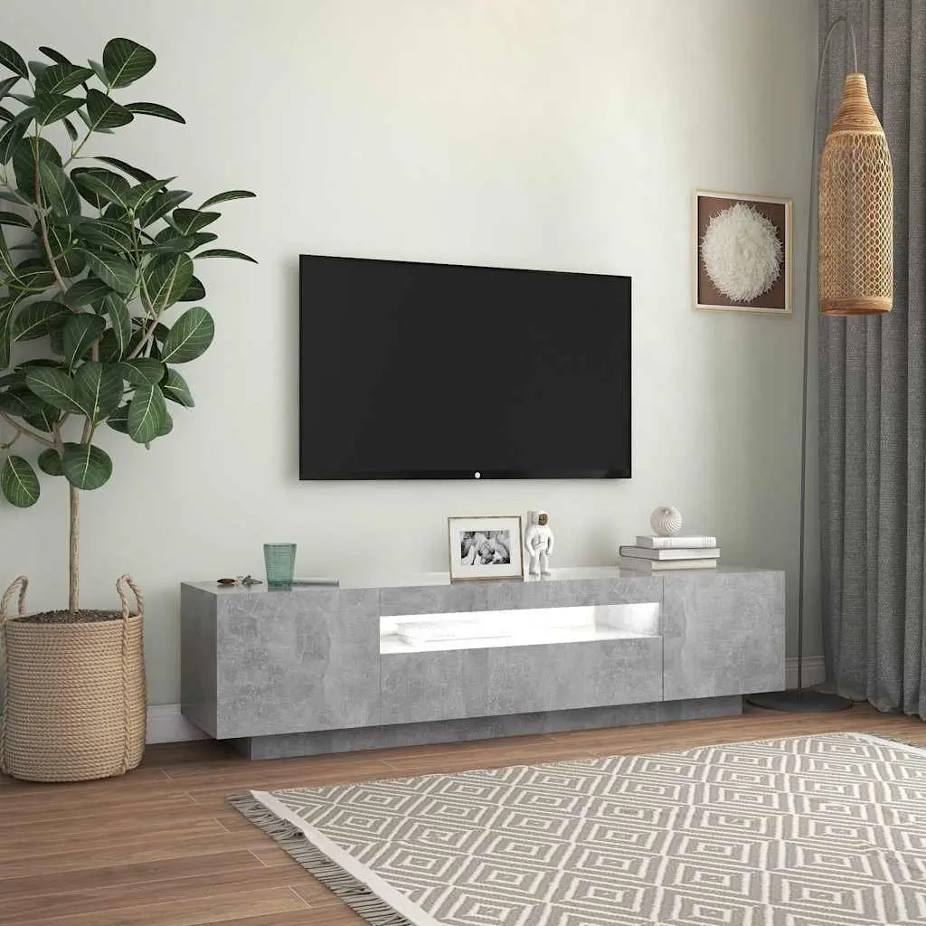 TV Cabinet Grey with RGB LED Lights Media Storage Unit Modern Design Stand
