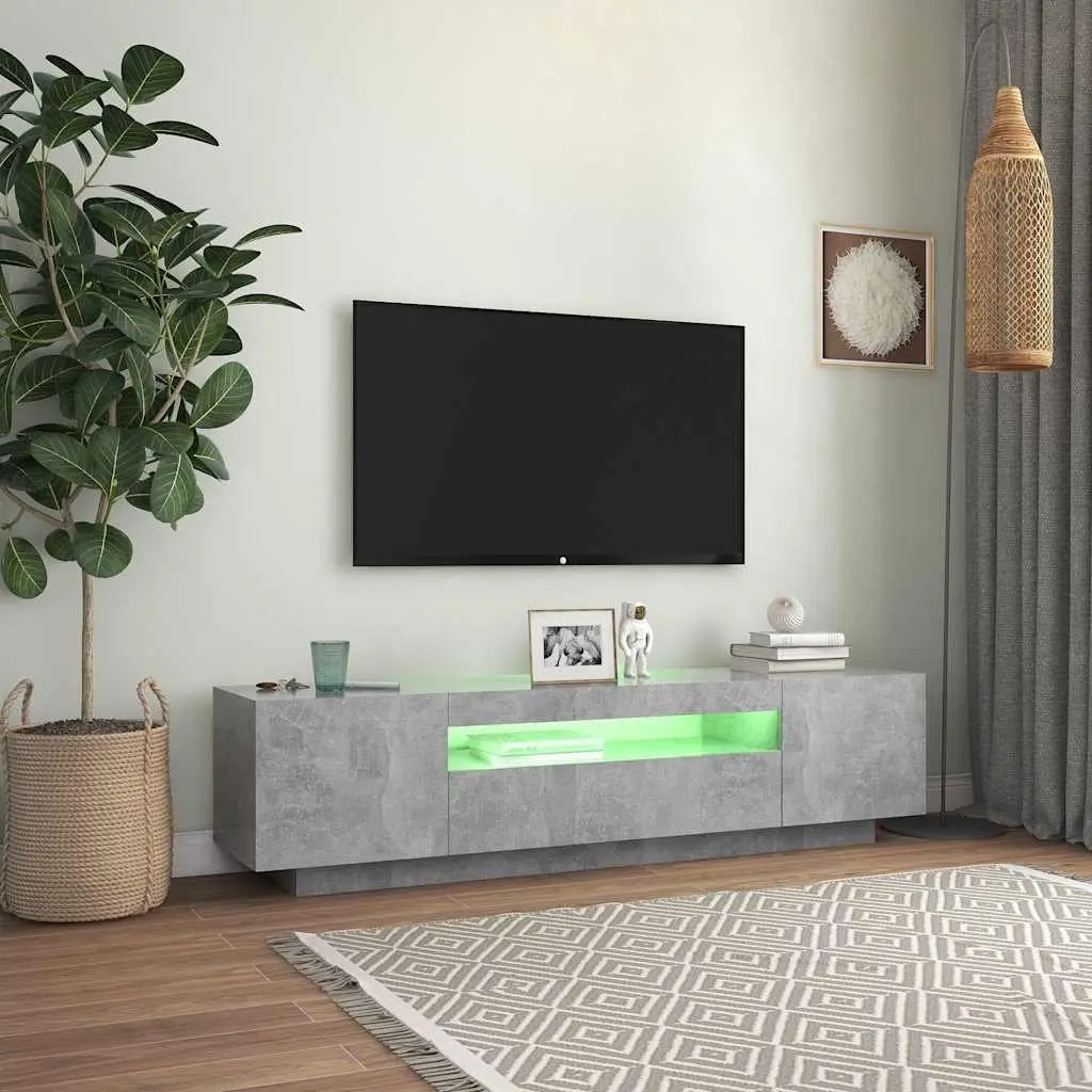 TV Cabinet Grey with RGB LED Lights Media Storage Unit Modern Design Stand