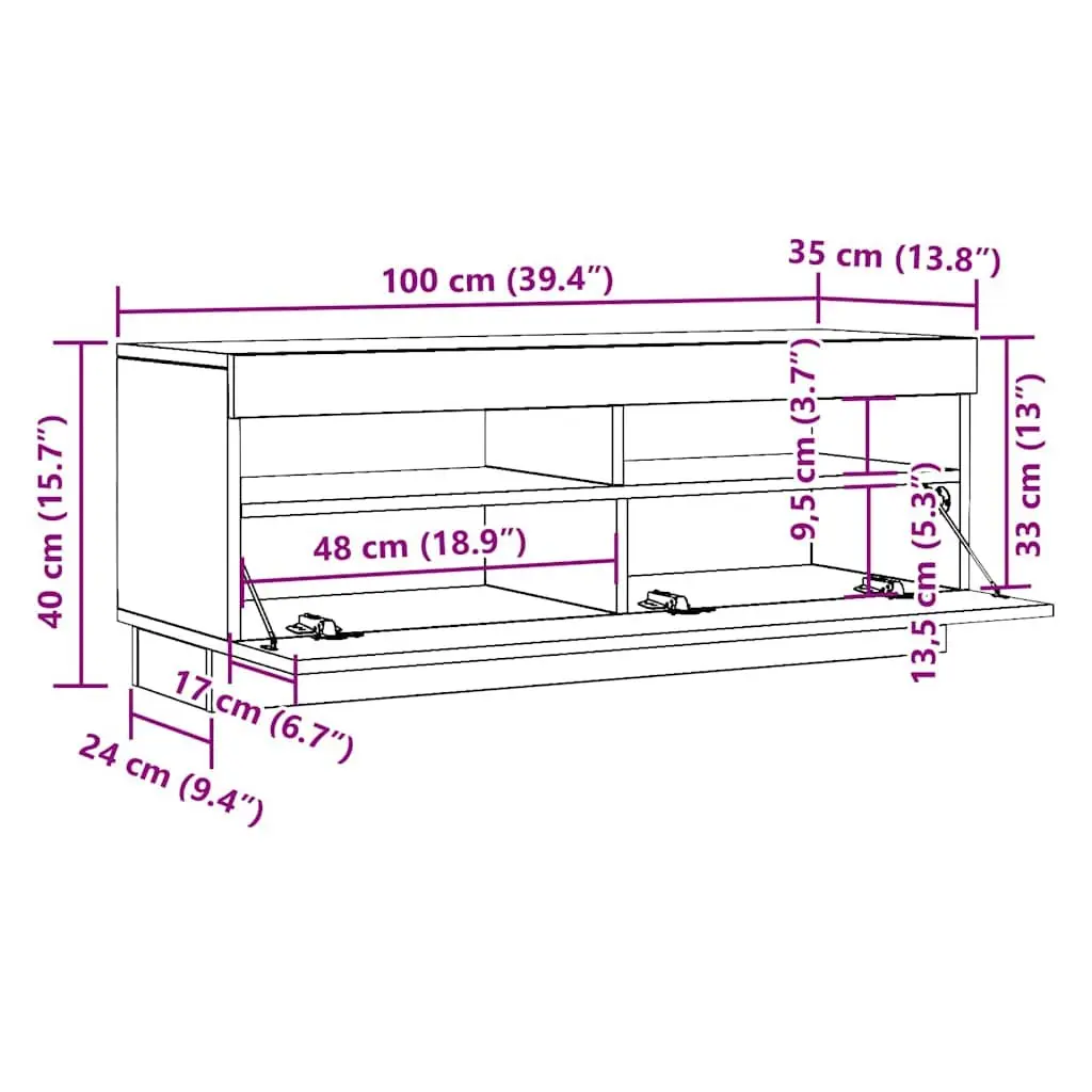 White TV Cabinet, Engineered Wood, 100x35x40 cm