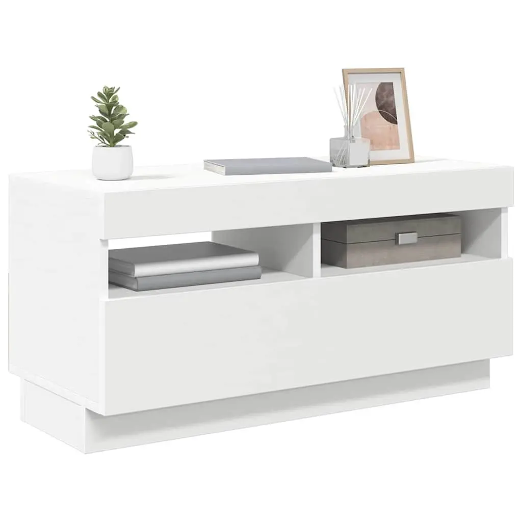 TV Cabinet White 80x35x40cm RGB LED Lights Media Storage Unit