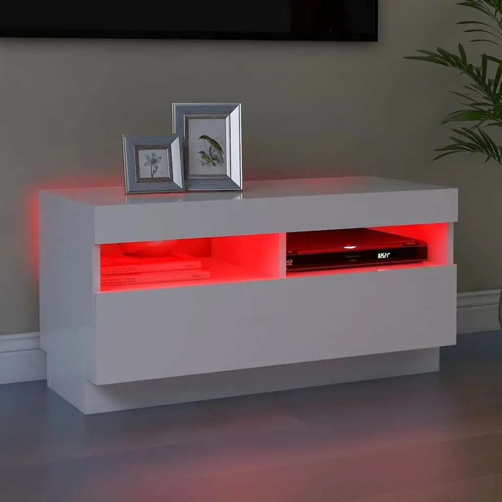 TV Cabinet White 80x35x40cm RGB LED Lights Media Storage Unit