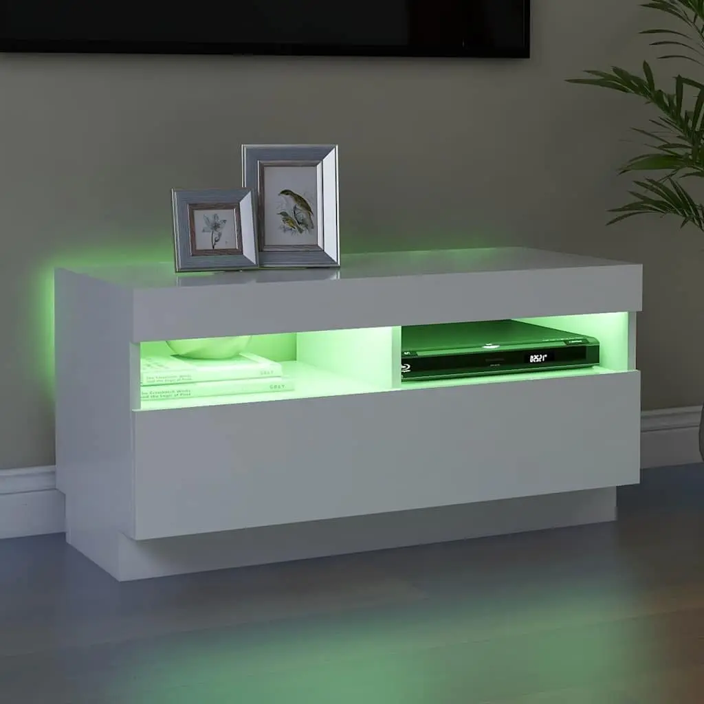 TV Cabinet White 80x35x40cm RGB LED Lights Media Storage Unit