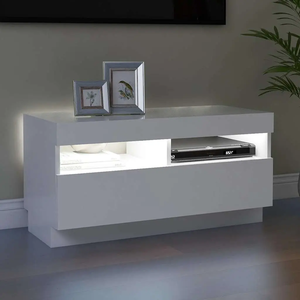 TV Cabinet White 80x35x40cm RGB LED Lights Media Storage Unit