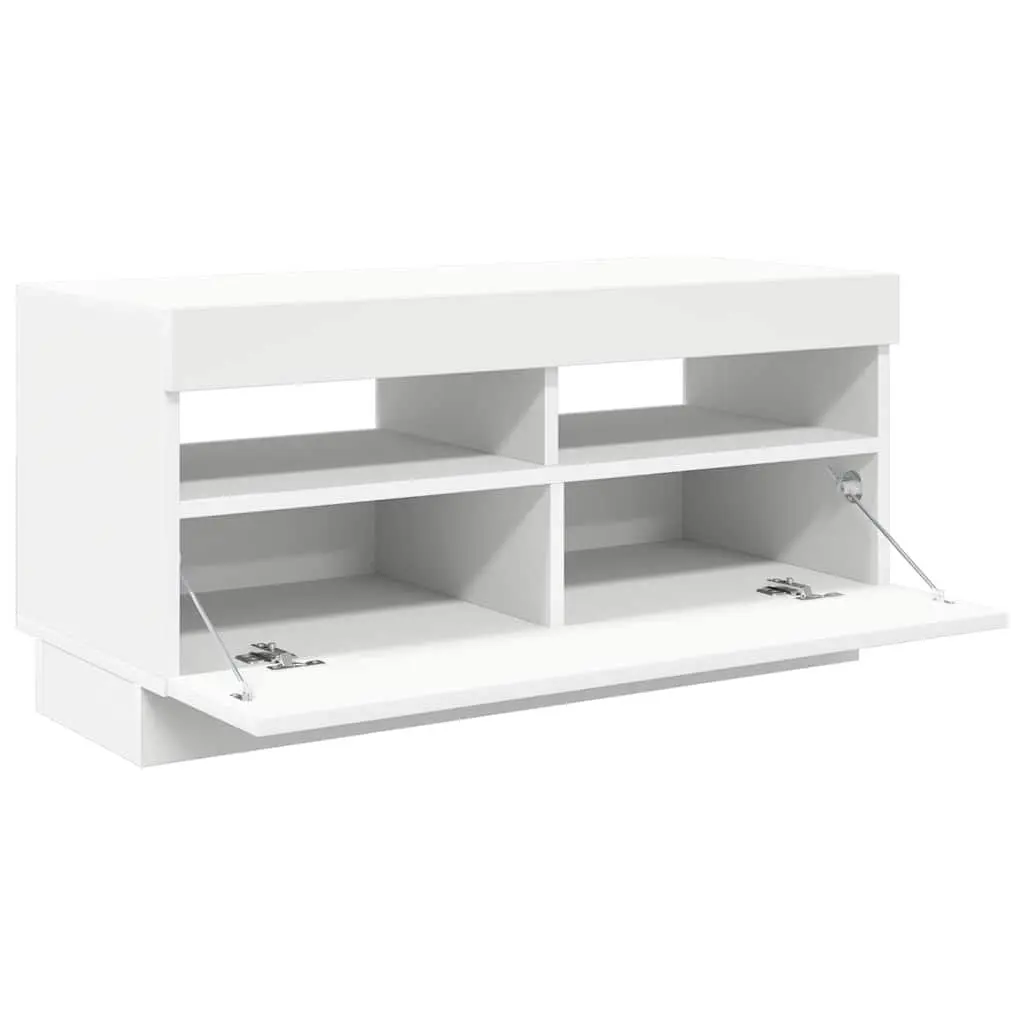 TV Cabinet White 80x35x40cm RGB LED Lights Media Storage Unit