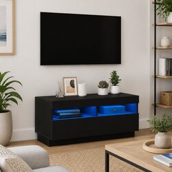 Compact Black TV Stand with LED Lights 80x35x40cm