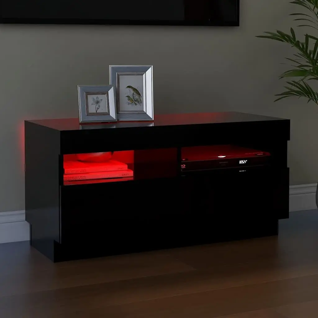TV Cabinet Black 80x35x40cm RGB LED Lights Media Stand Storage Unit