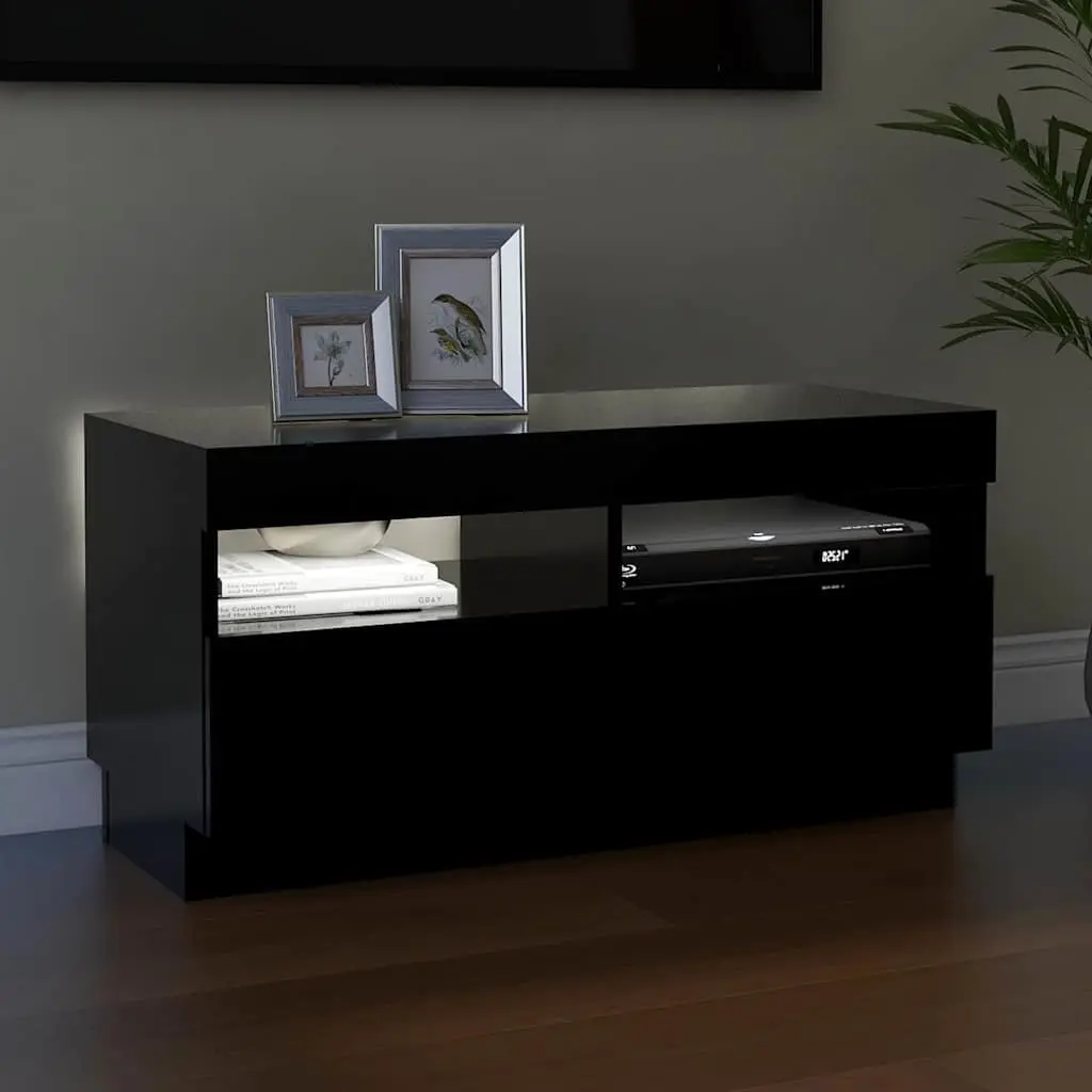 TV Cabinet Black 80x35x40cm RGB LED Lights Media Stand Storage Unit