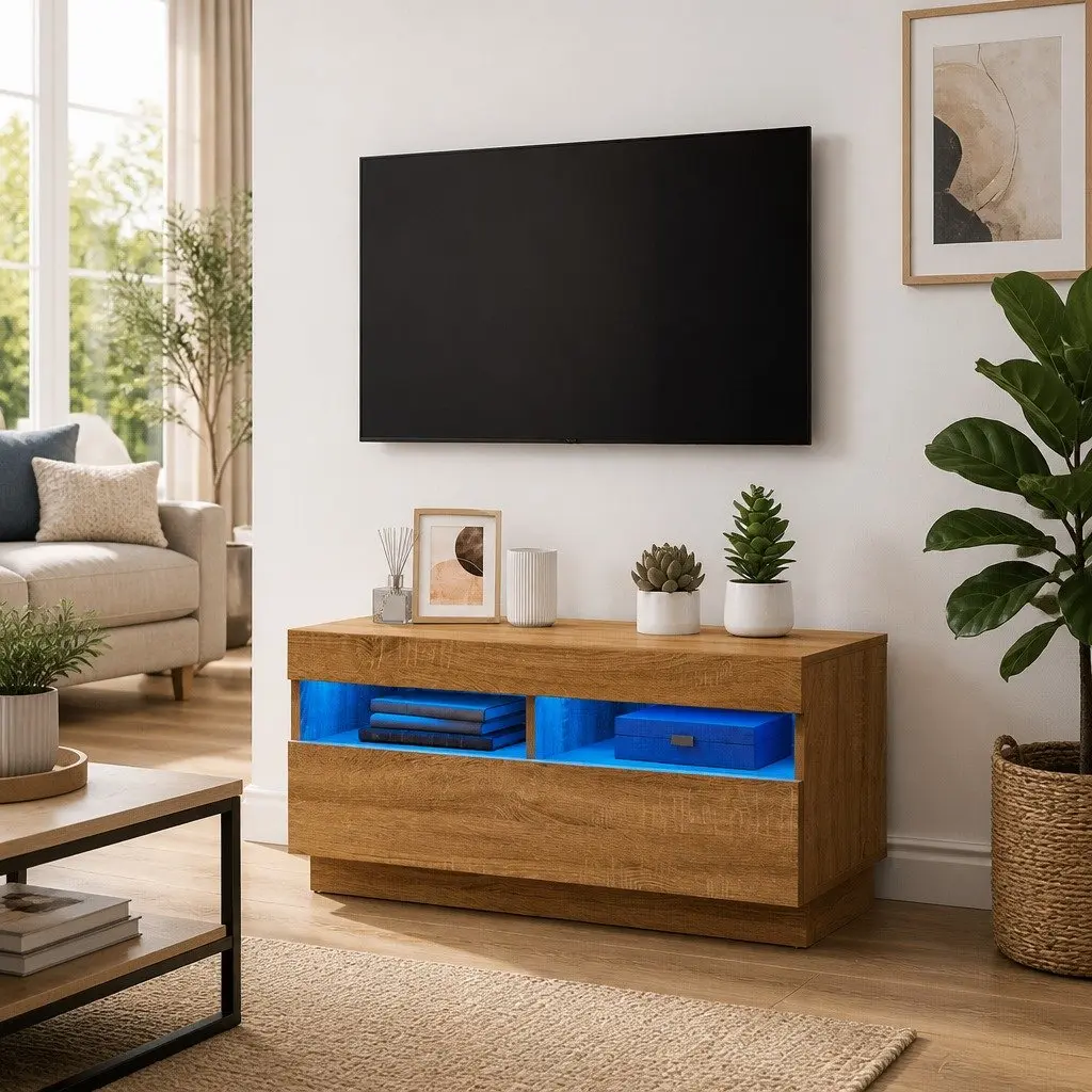 Brown Media Cabinet with LED Lights
