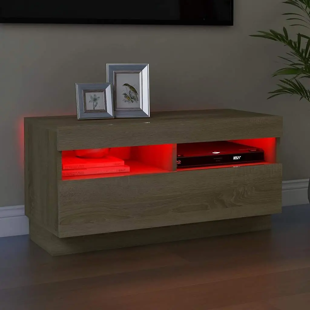 Brown Media Cabinet with LED Lights
