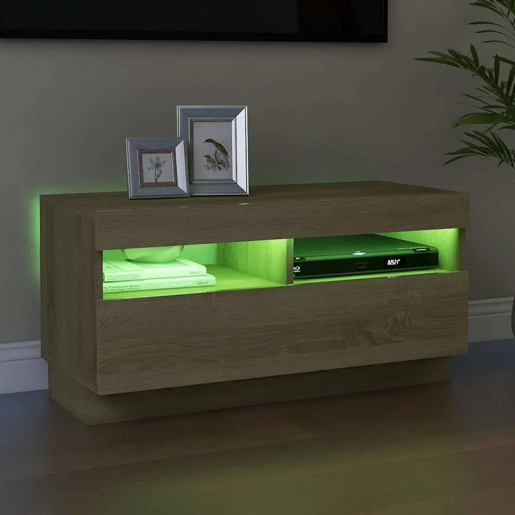 Brown Media Cabinet with LED Lights