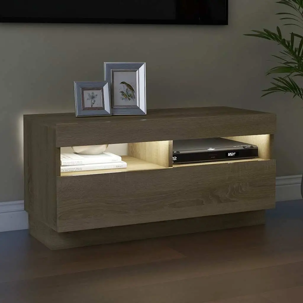 Brown Media Cabinet with LED Lights