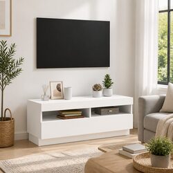 Compact White TV Cabinet with RGB Lighting Features