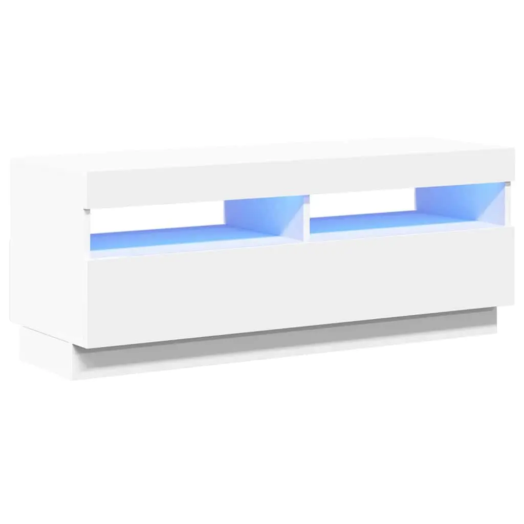 White TV Cabinet with RGB LED Lights Media Storage Unit HiFi Stand 100x35x40cm