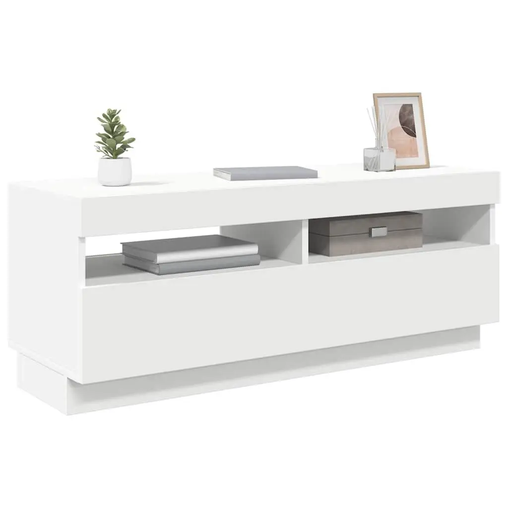 White TV Cabinet with RGB LED Lights Media Storage Unit HiFi Stand 100x35x40cm
