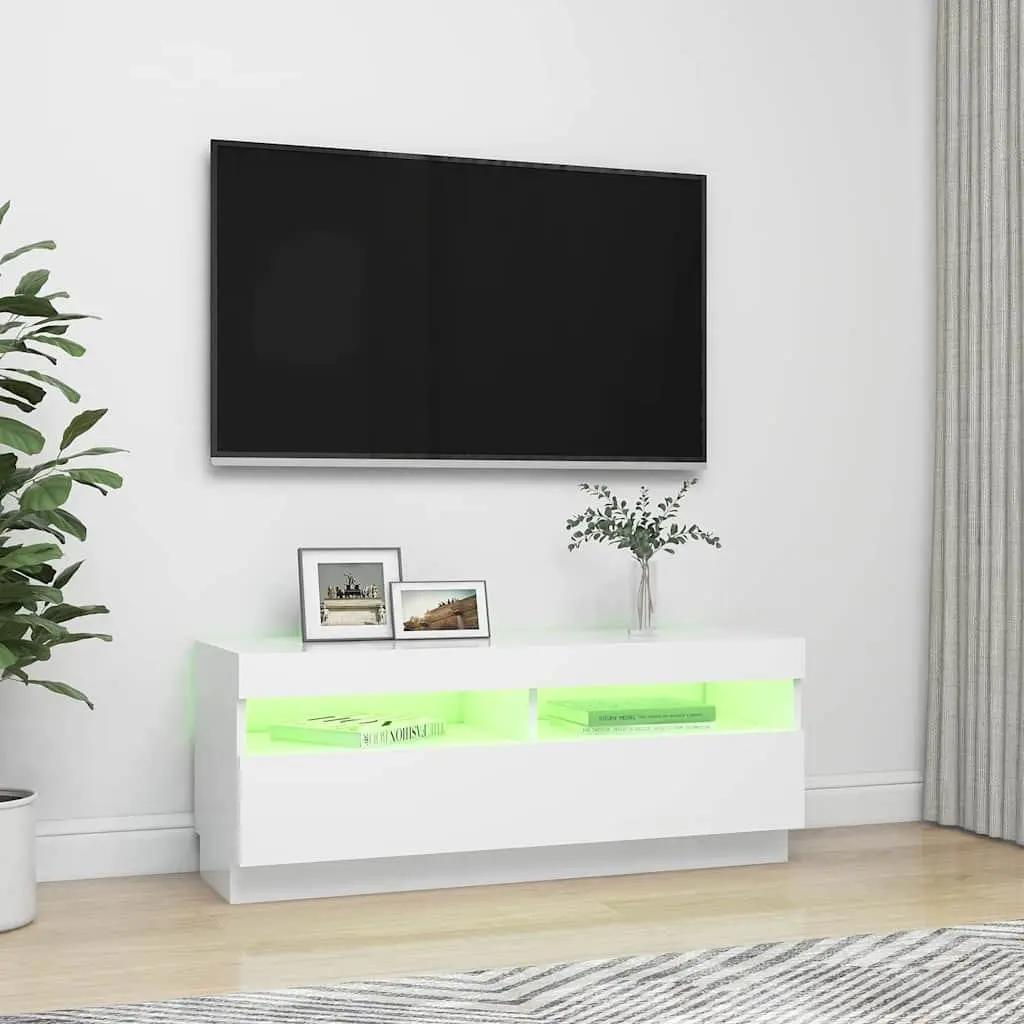 White TV Cabinet with RGB LED Lights Media Storage Unit HiFi Stand 100x35x40cm