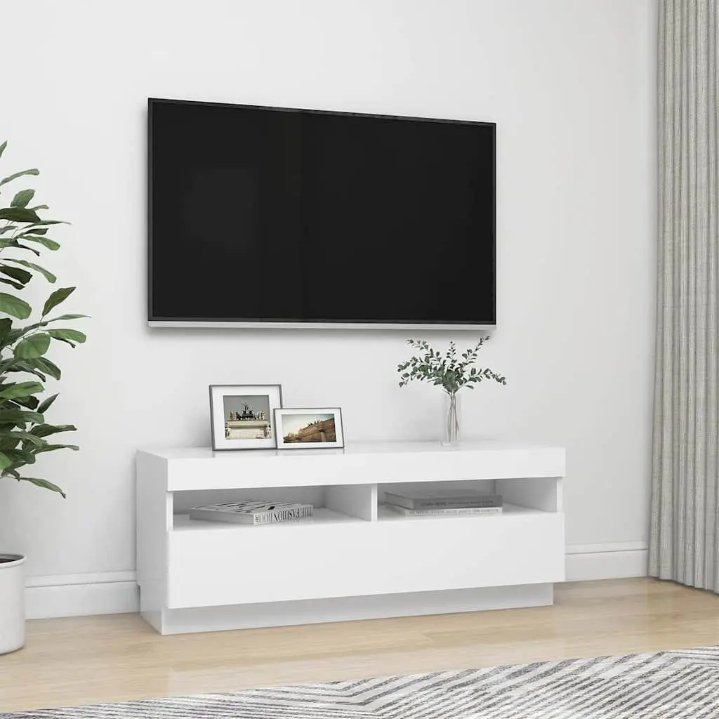 White TV Cabinet with RGB LED Lights Media Storage Unit HiFi Stand 100x35x40cm