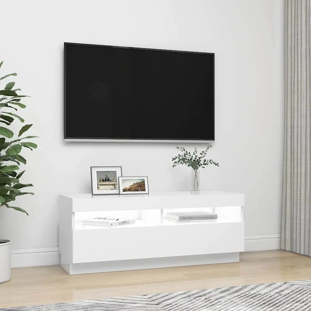White TV Cabinet with RGB LED Lights Media Storage Unit HiFi Stand 100x35x40cm