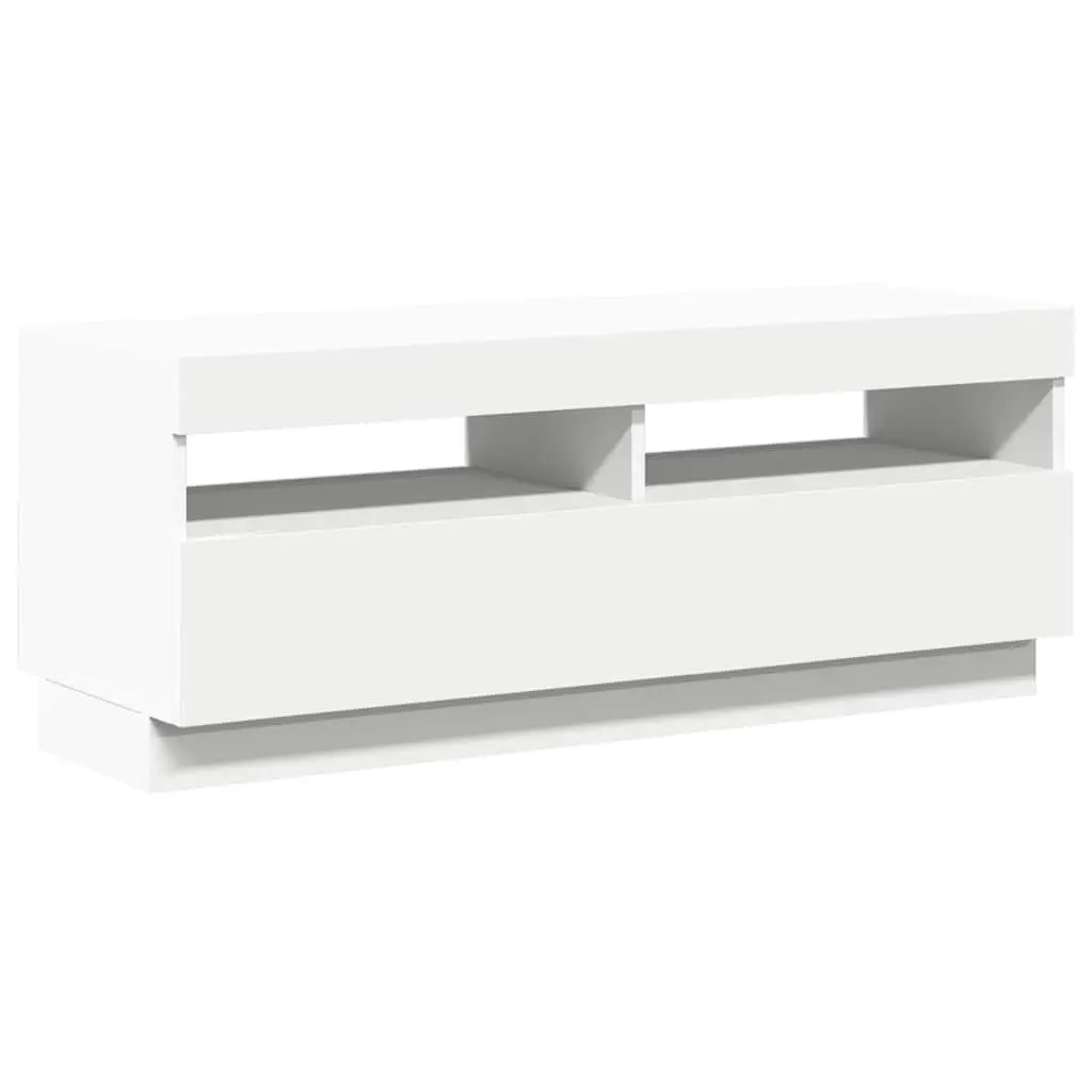 White TV Cabinet with RGB LED Lights Media Storage Unit HiFi Stand 100x35x40cm