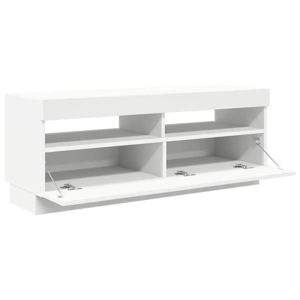 White TV Cabinet with RGB LED Lights Media Storage Unit HiFi Stand 100x35x40cm