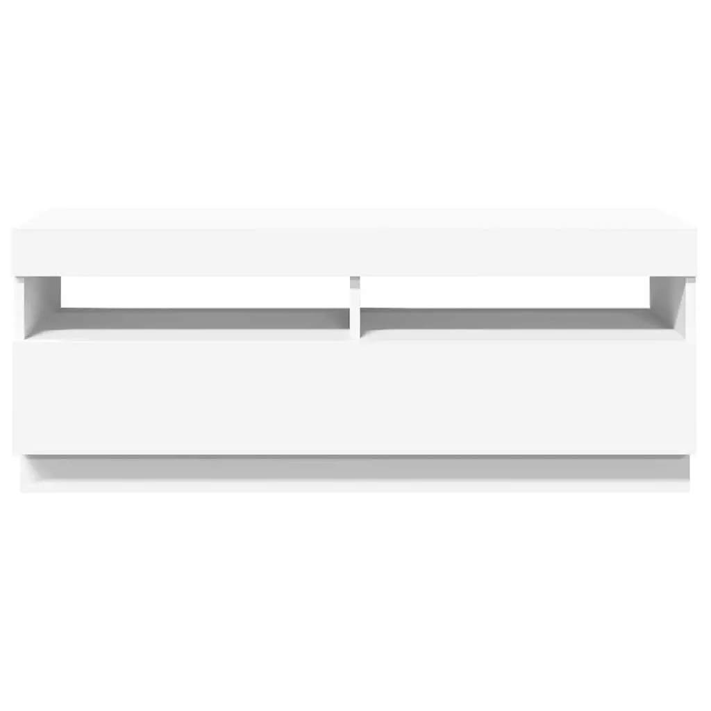White TV Cabinet with RGB LED Lights Media Storage Unit HiFi Stand 100x35x40cm