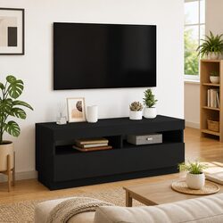 Compact Black TV Cabinet with RGB Lights for Stylish Storage