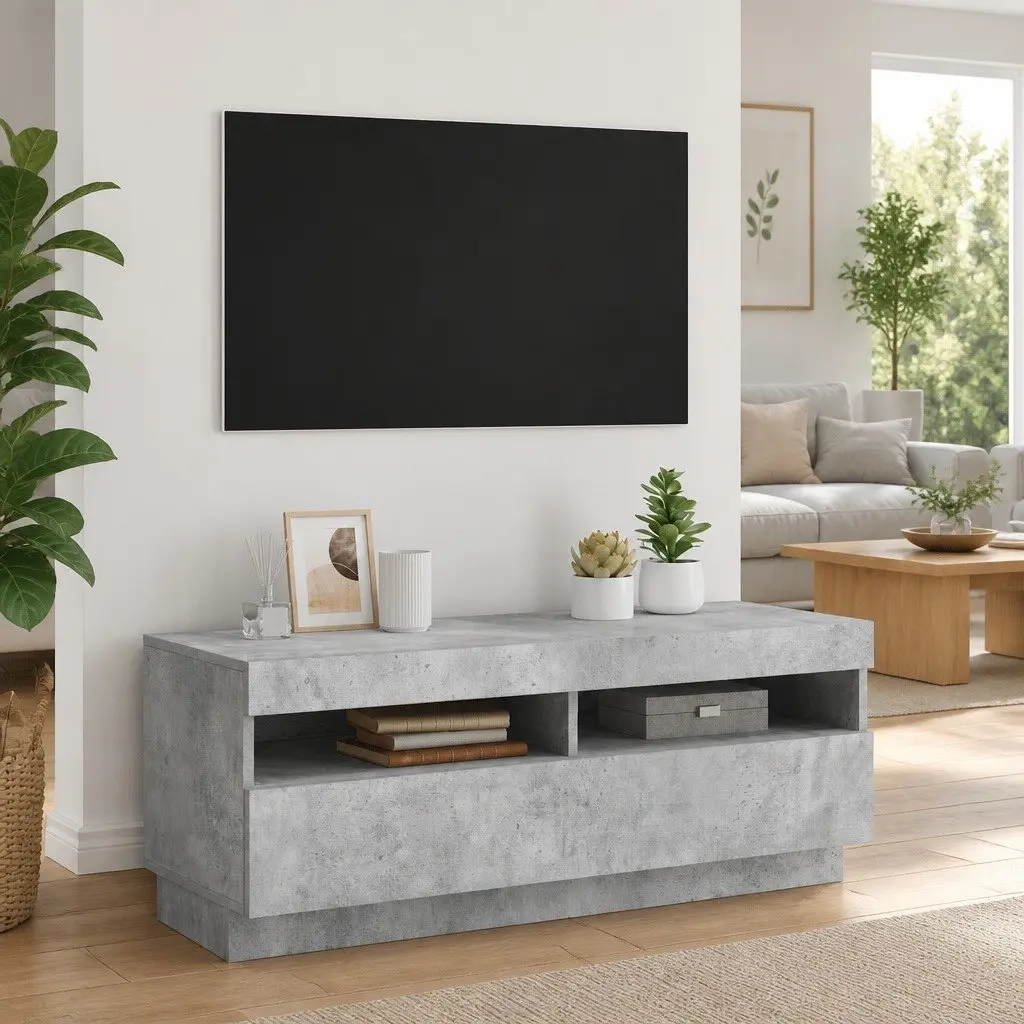 TV Cabinet Grey RGB LED Lights Media Storage Unit