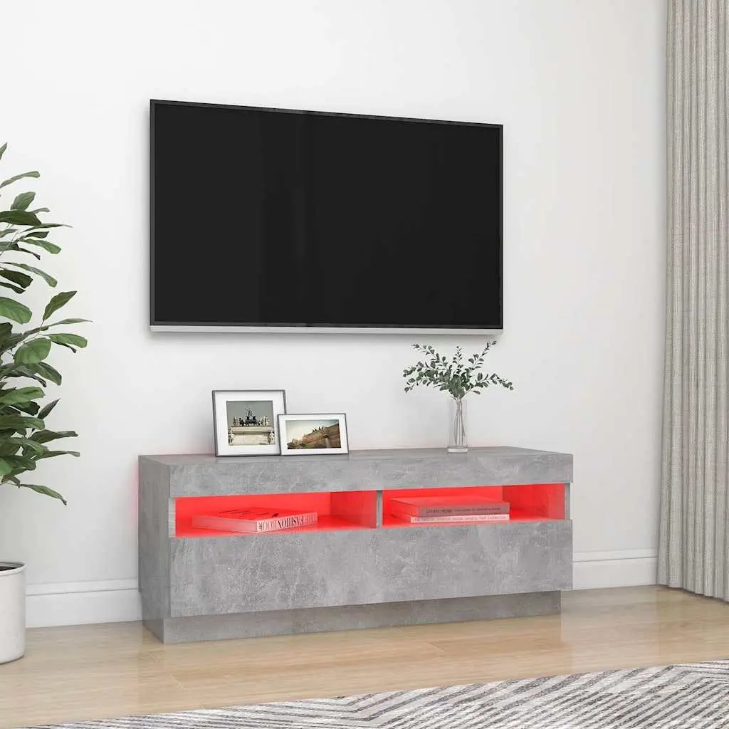 TV Cabinet Grey RGB LED Lights Media Storage Unit