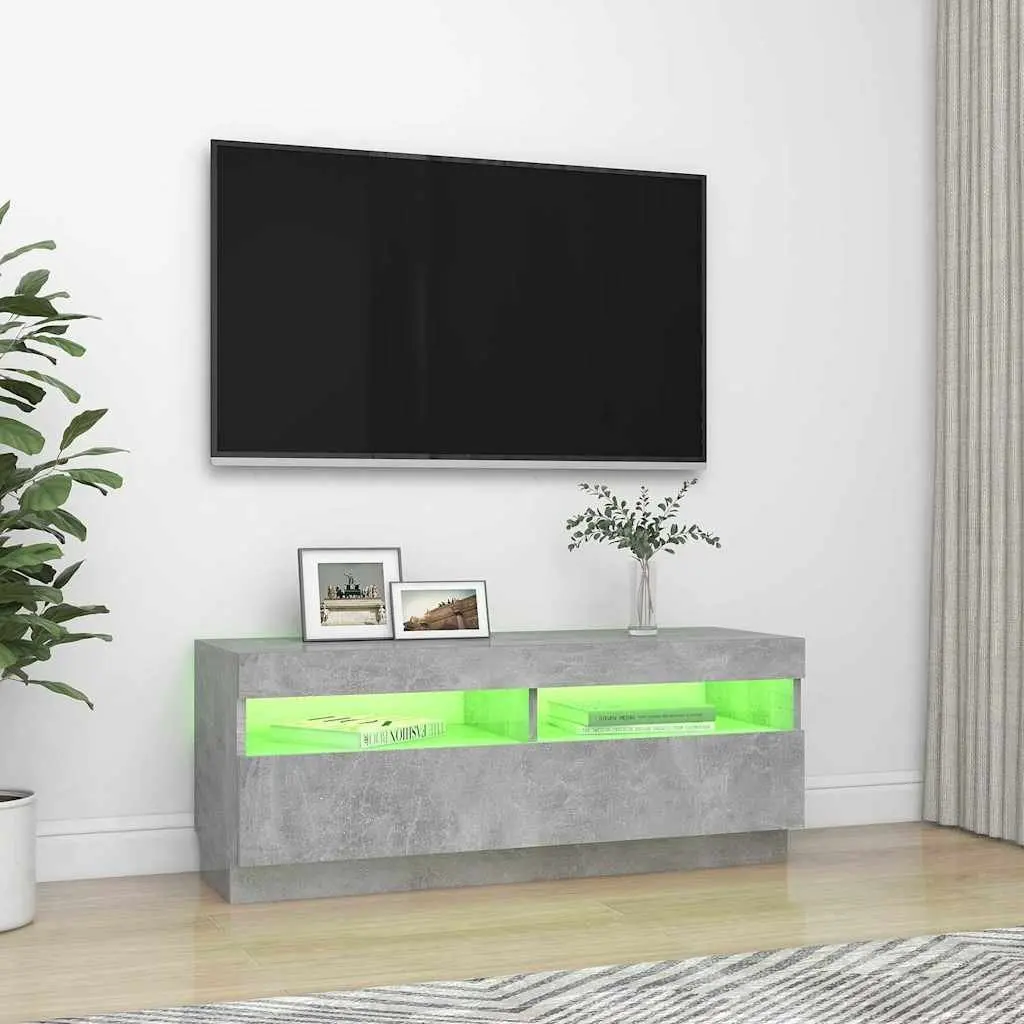 TV Cabinet Grey RGB LED Lights Media Storage Unit