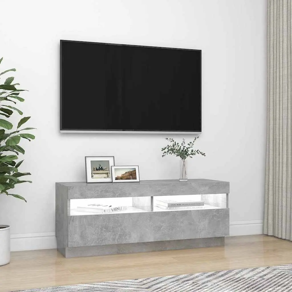 TV Cabinet Grey RGB LED Lights Media Storage Unit