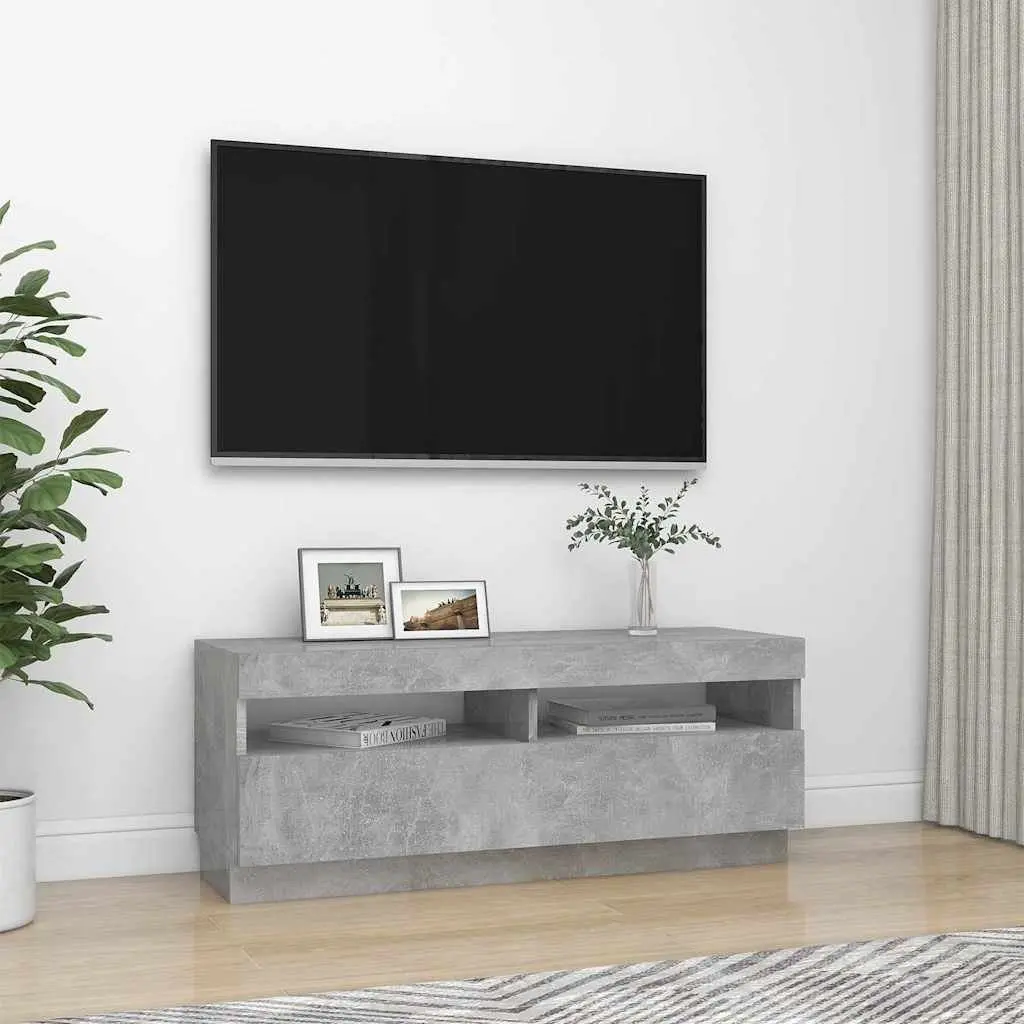 TV Cabinet Grey RGB LED Lights Media Storage Unit