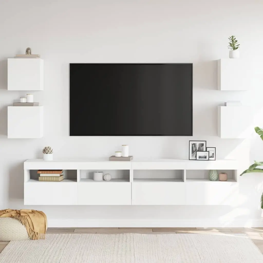 Wall Mounted TV Cabinet Set 4 Pieces Storage Compartment Home Entertainment Unit
