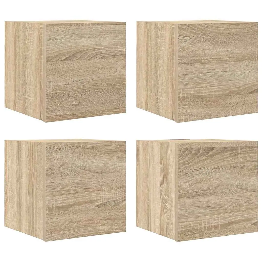 Wall Mounted TV Cabinet Storage Unit Sonoma Oak 4 Pieces Spacious Compartment