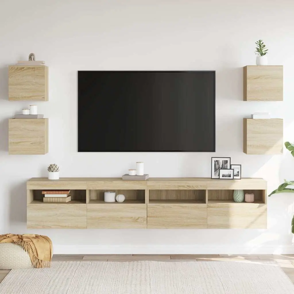 Wall Mounted TV Cabinet Storage Unit Sonoma Oak 4 Pieces Spacious Compartment