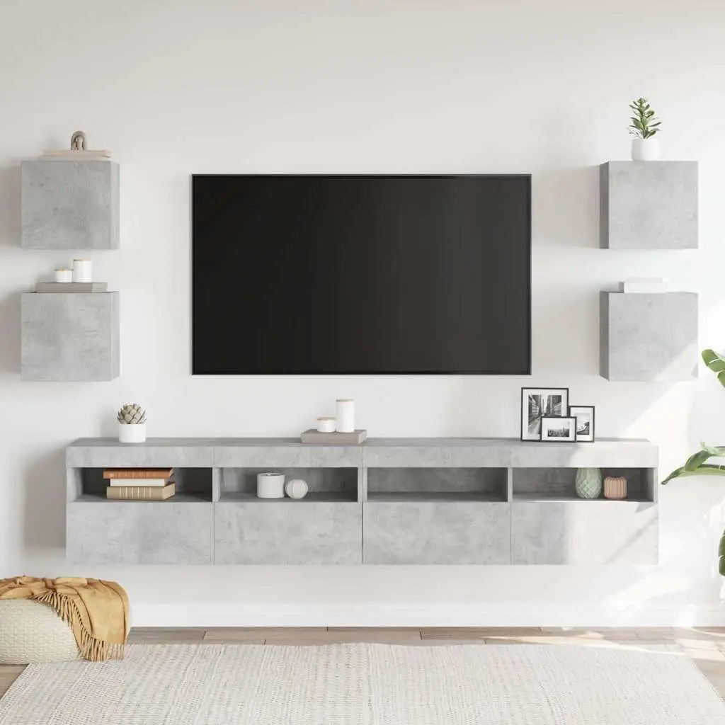 Wall Mounted TV Cabinet Set Grey 4 Pieces Storage Compartment Shelving Unit