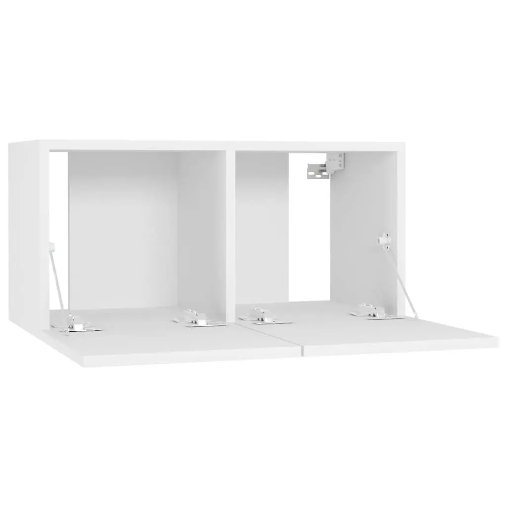 Wall Mounted TV Cabinet White Modern 2 Compartment Storage Shelving