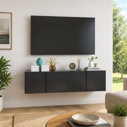 Concise Grey Hanging TV Cabinet Set - 2 Pieces