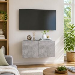 Wall Mounted TV Cabinet Grey Modern Living Room Storage Unit Compartments