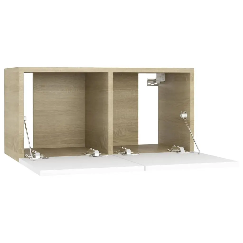 Hanging TV Cabinet White Sonoma Oak Modern Wall Mount Storage Unit 60 x 30 x 30 cm
